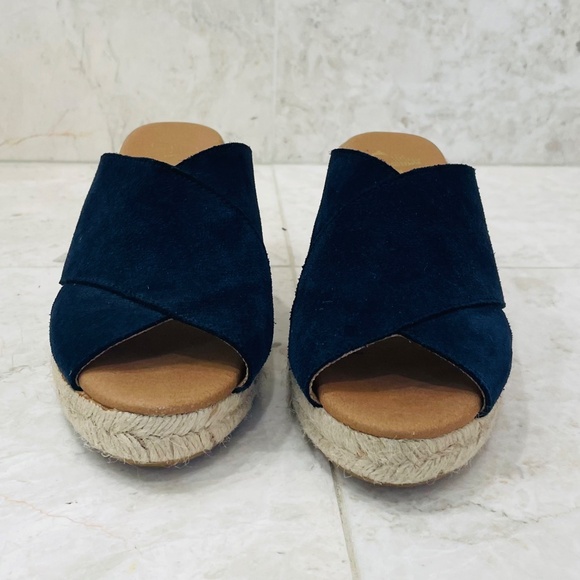 PASEART Espadrilles {8/39}Navy Blue Suede Wedges Crossband - Picture 4 of 10